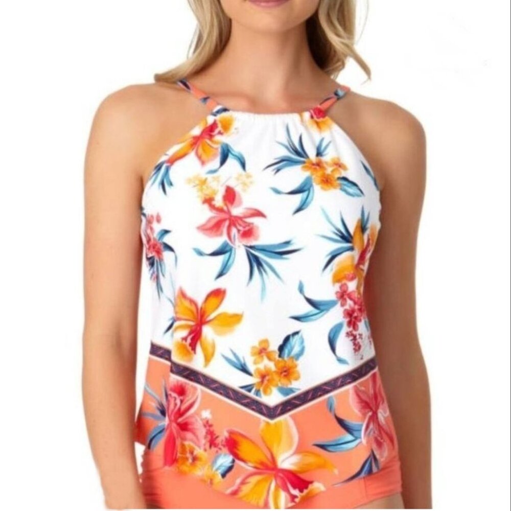 NWT a.n.a. Tankini Top White Orange‎ Multi Color Floral Tankini Top Size Small - Picture 3 of 4